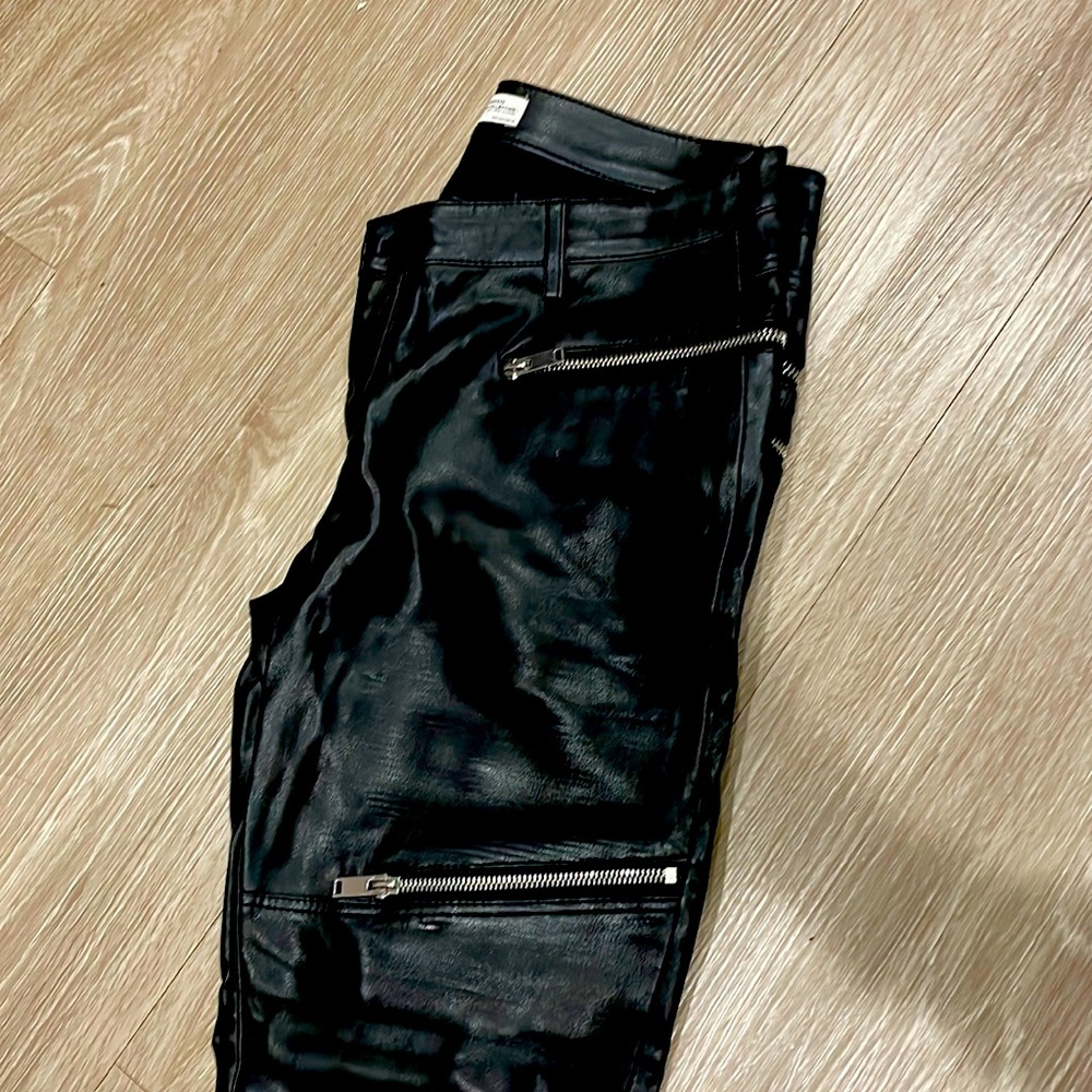 Zara faux leather moto zip pants